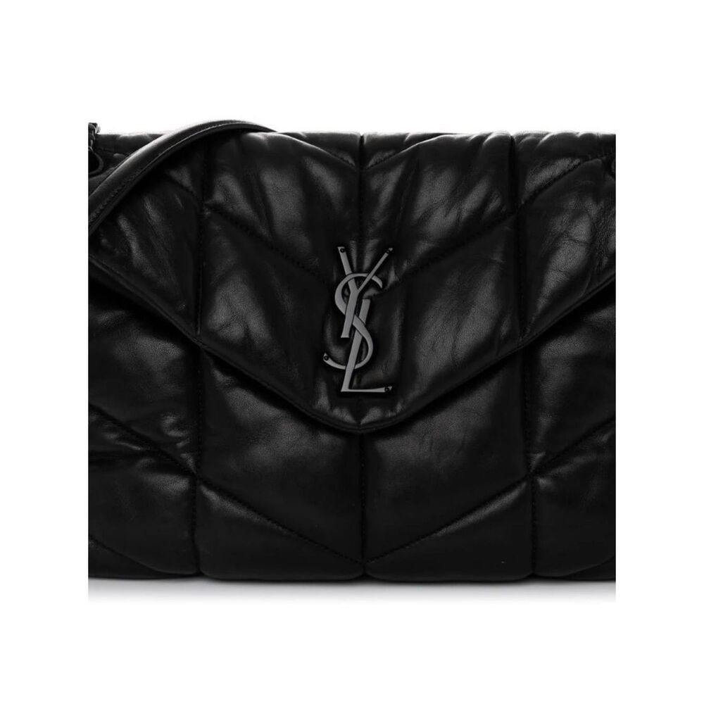YSL AUTHENTIC Lambskin Quilted Monogram Monochrome Medium Loulou Puffer black